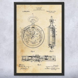 Pocket Watch Patent Art Print: Watchmaker Gift, Jewelry Shop Decor