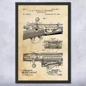 Bolt Action Rifle Patent Wall Art | Poster, Canvas or Framed | Soldier Gift, Rifle Blueprint, Military Wall Art, Marine Gift, Marksman Gift