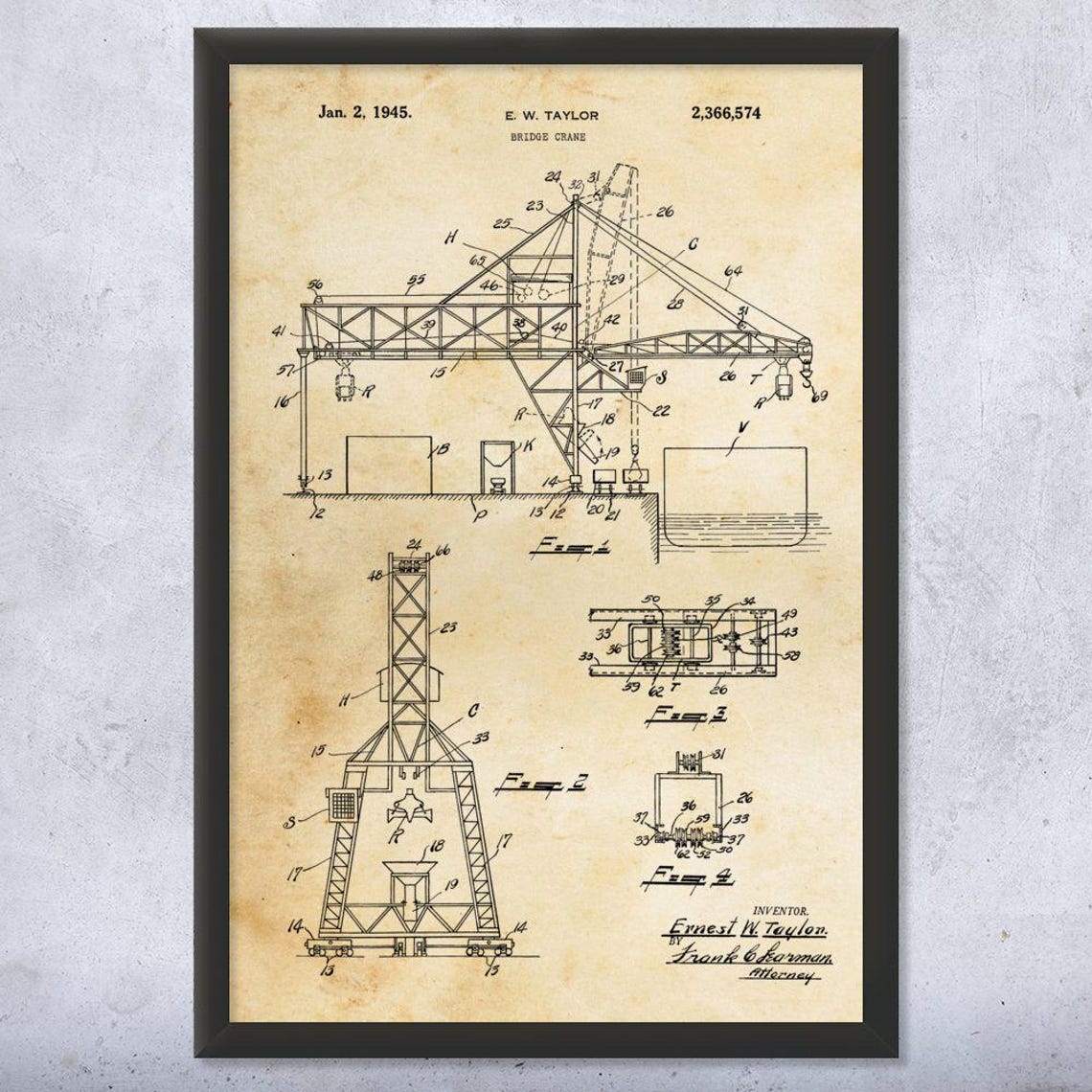 Bridge Crane Patent Art Print: Stevedore Gift, Crane Blueprint - Etsy