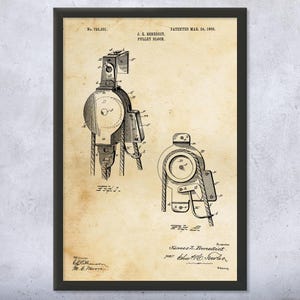 Pully Patent Wall Art | Poster, Canvas or Framed | Industrial Art, Engineering Gifts, Carpentry Decor, Workshop Wall Art, Handyman Gift