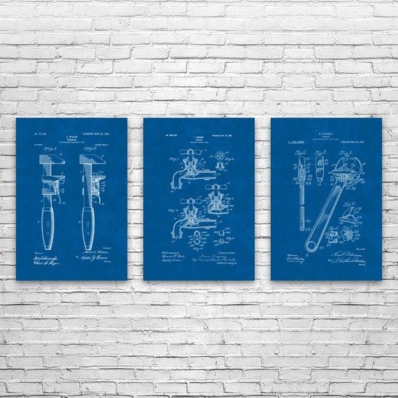 Plumbing Poster Set Plumber Gift Pipe Fitter Workshop Repairman Vintage Tools