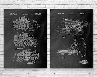 Heavy Machinery Patent Wall Art Set of 2: Carpenter Gift, Construction Worker