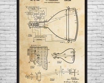 Farnsworth Color TV Patent Art Print: Engineer Gifts, Technology Art
