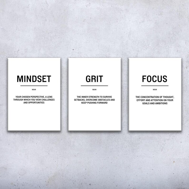 Mindset Focus Definition Wall Art Bold Set of 3 Poster, Canvas or