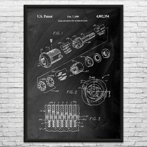Tubular Lock Patent Art Print: Workshop Decor, Locksmith Gift Black Chalkboard