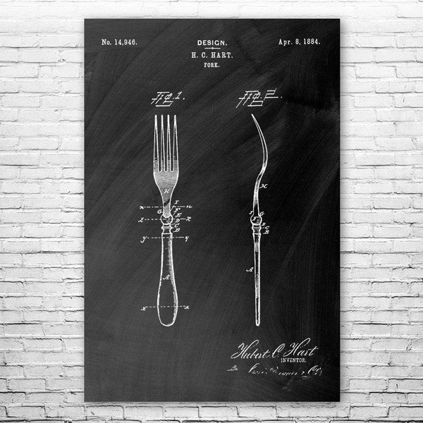 Fork Poster Print, Kitchenware Art, Culinary Gifts, Kitchen Decor, Chef Gift, Restaurant Decor, Fork Blueprint, Cooking Gift, Diner Wall Art