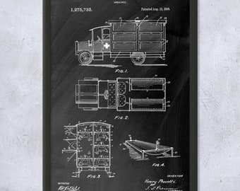 Framed Vintage Ambulance Wall Art Print, EMS Driver, First Responder, EMT Gifts, Doctors Office Art, Nurse Gift, Clinic Wall Art, Medic Gift