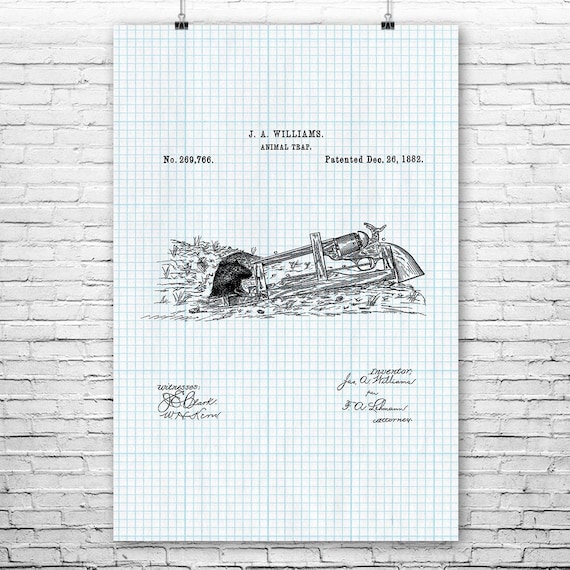 Gun Powered Mouse Trap Poster Print Exterminator Gift Rat Trap Blueprint