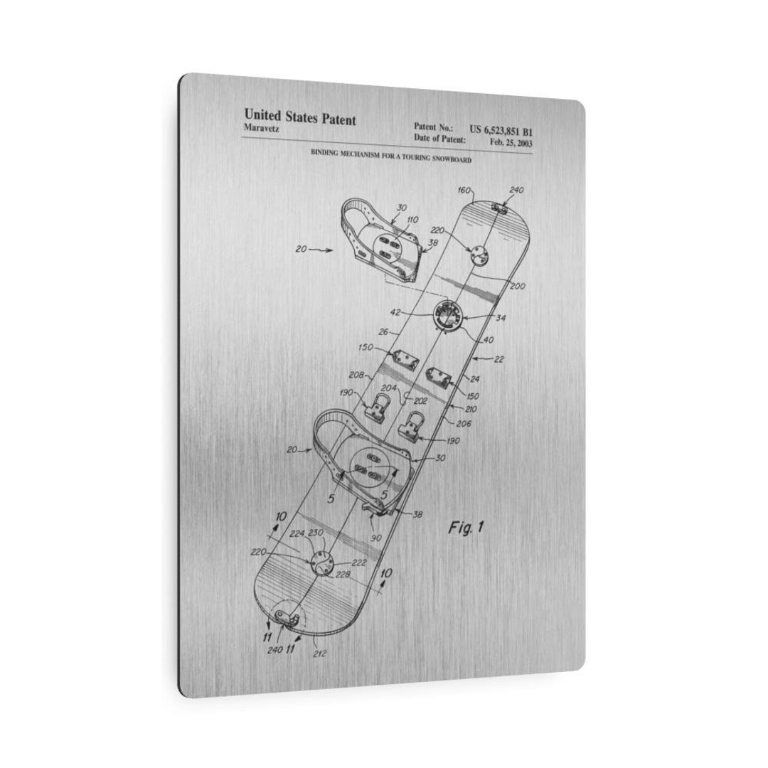 Snowboard Patent Metal Print, Snowboarding Gifts, Man Cave Decor