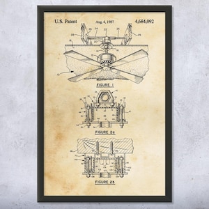 Ceiling Fan Patent Wall Art | Poster, Canvas or Framed | Home Builder Gift, Hardware Store Art, Repairman Gifts, Carpentry Decor