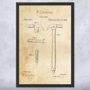Claw Hammer Patent Wall Art | Poster, Canvas or Framed | Woodworking Art, Carpenter Gifts, Workshop Decor, Handyman Gift, Contractor Gift