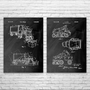 Sanitation Patent Wall Art Set of 2 | Poster, Canvas or Framed | Waste Management, Contractor Gifts, Sanitation Worker, Garbage Man Gifts