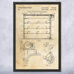 Garage Door Opener Patent Wall Art | Poster, Canvas or Framed | Workshop Art, Garage Blueprint, Handyman Gift, Industrial Decor, Boss Gift