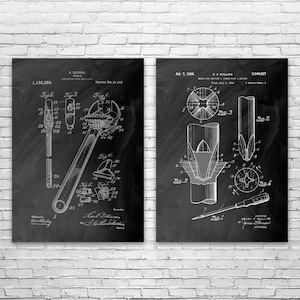 Tools Patent Wall Art Set of 2 | Poster, Canvas or Framed | Handyman Gift, Auto Mechanic, Workshop Art, Repair Shop Decor, Repairman Gift