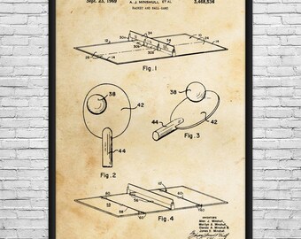 Table Tennis Game Patent Art Print: Game Room Decor, Ping Pong Gifts