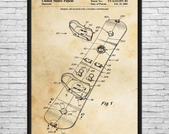 Snowboard Patent Art Print: Man Cave Decor, Winter Decor