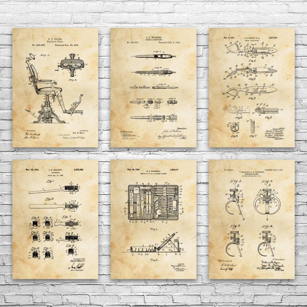 Dentistry Patent Wall Art Set of 6 | Poster, Canvas or Framed | Dentist Gift, Dental Decor, Hygienist Gift, Orthopedic Wall Art, Framed Art