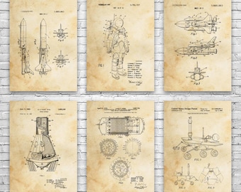 NASA Space Patent Wall Art Set of 6: Astronaut Gift, Astronomy Lover