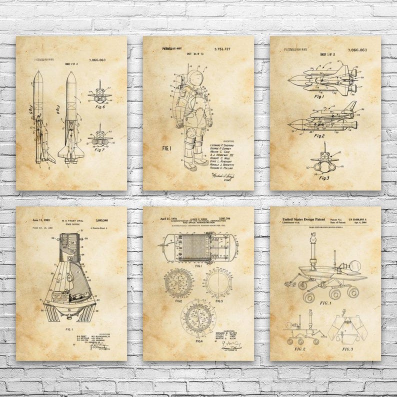 NASA Space Patent Wall Art Set of 6: Astronaut Gift, Astronomy Lover - Etsy