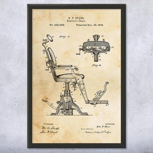 Dentist Chair Patent Wall Art | Poster, Canvas or Framed | Dentist Gift, Dental Decor, Hygienist Gift, Orthopedic Wall Art, Medical Wall Art