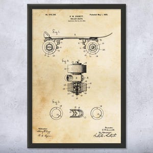 Skate Wheels Patent Wall Art | Poster, Canvas or Framed | Roller Skate Art, Bedroom Wall Decor, Skating Gifts, Garage Decor, Gifts For Her