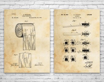 Bathroom Patent Prints Set of 2, Bathroom Decor, Plumber Gift, Restroom Art, House Warming Gifts, Powder Room, Lavatory Wall Art