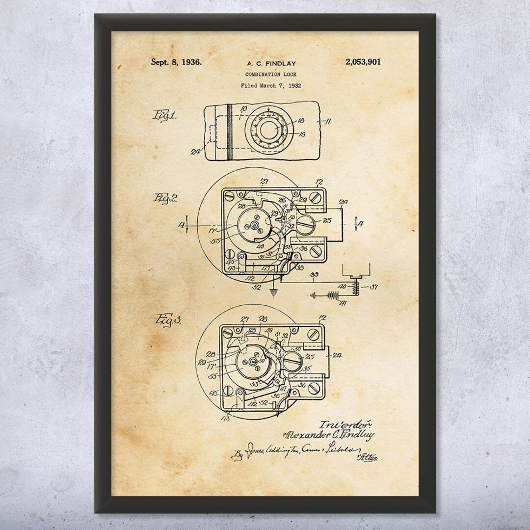 Combination Lock Patent Wall Art | Poster, Canvas or Framed | Locksmith ...