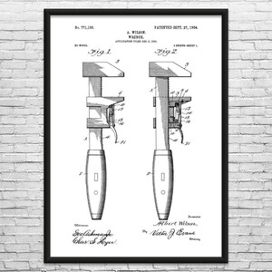 Pipe Wrench Patent Art Print: Plumbing Art, Pipe Fitter Black & White