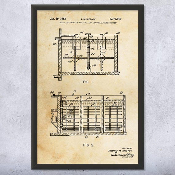 Water Treatment Patent Art Print: Industrial Decor, Water Technician