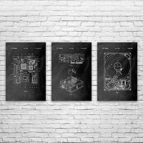 Computer Hardware Posters Set of 3, Patent Prints, Wall Art, Home Office Decor