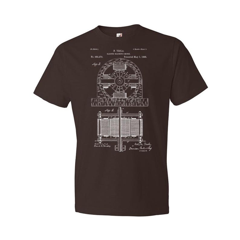 Nikola Tesla Electromagnetic Motor Patent T-Shirt: Nikola Tesla Tee, Technology Gift Chocolate
