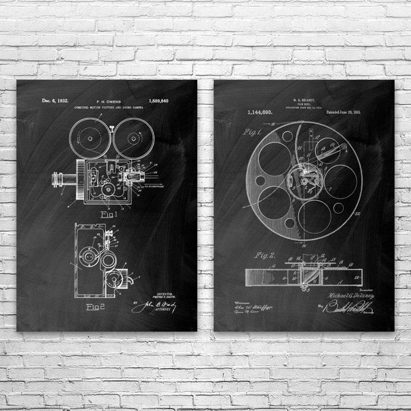 Movie Camera Patent Prints Set of 2, Hollywood Decor, Film Director, Actor Gift, Home Theater Art, Cameraman Gift, Camera Blueprint