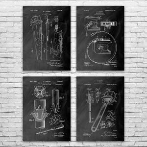 Woodworking Patent Wall Art Set of 4 | Poster, Canvas or Framed | Handyman Gift, Shop Class Art, Saw Blueprint, Workshop Decor