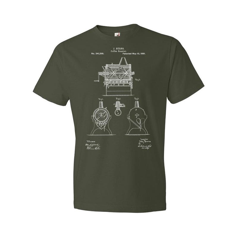 Burns Coffee Roaster Patent T-Shirt: Barista Gift, Coffee Apparel City Green
