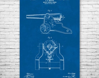 Breech Cannon Poster Print, Military Wall Art, Cannon Blueprint, Artillery Decor, War Historian, Military Gift, War History, Teacher Gift