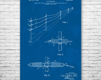 Power Lines Poster Print, Journeyman Gift, Powerline Tech, Lineman Gifts, Industrial Art, Lineworker Gift, Electrical Engineer, Patent Print