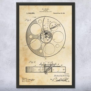 Movie Film Reel Patent Wall Art | Poster, Canvas or Framed | Hollywood Decor, Filmmaker Gift, Home Theater Art, Actor Gift, Cinema Wall Art