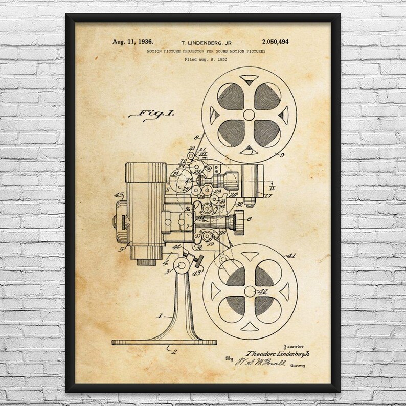 Film Projector Patent Art Print: Actor Gift, Filmmaker Vintage Paper