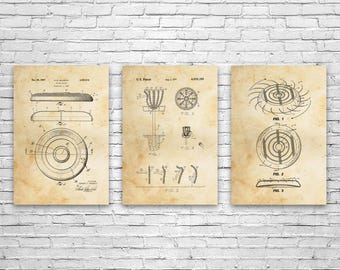 Disc Golf Patent Wall Art Set of 3: Disc Golf Art, Man Cave Decor
