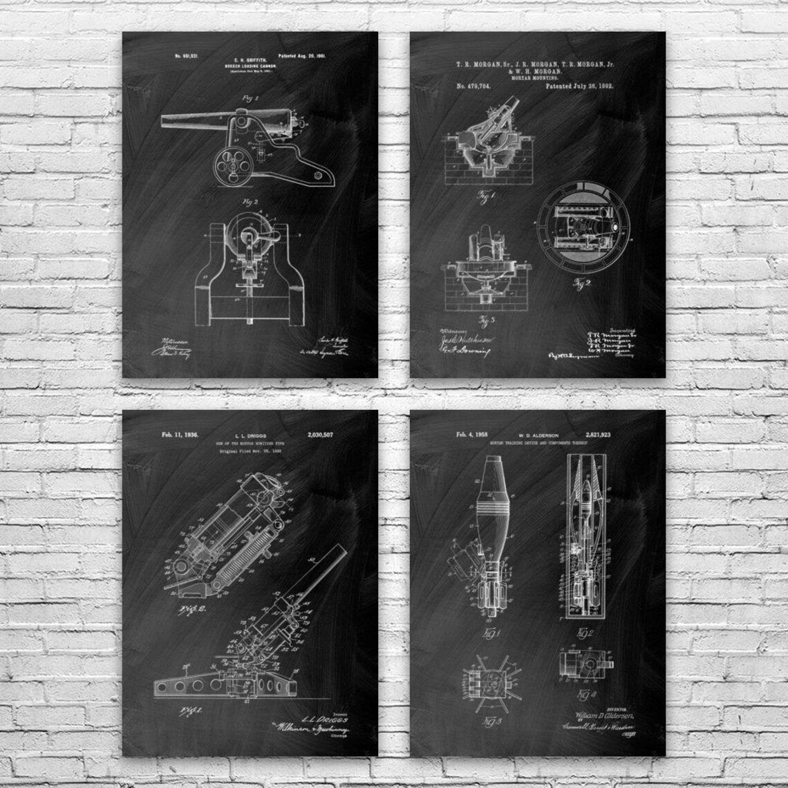 Artillery Patent Posters Set of 4 Military Wall Art War - Etsy