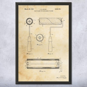 Paint Roller Patent Wall Art | Poster, Canvas or Framed | Painter Gift, Construction Decor, Handyman Gift, Art Studio Decor, Art Teacher