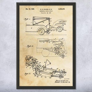 Tow Truck Lift Patent Wall Art | Poster, Canvas or Framed | Truck Driver Gift, Scrapyard Art, Tow Truck Blueprint, Body Shop Art, Boss Gift