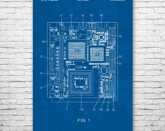 Motherboard Poster Print, Computer Decor, Lab Art, Circuit Diagram, Hardware Wall Art, Tech Decor, Technician Gift, Computer Art Print