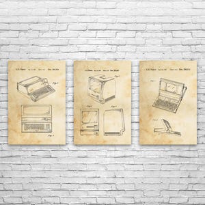 Retro Computer Patent Wall Art Set of 3 | Poster, Canvas or Framed | Technician Gift, Computer Decor, IT Tech Gift, Computer Art Print