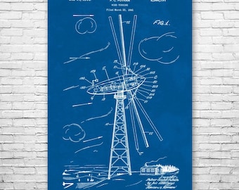 Wind Turbine Poster Print, Wind Farm Art, Power Technician, Engineer Gift, Industrial Wall Art, Turbine Blueprint, Power Plant Worker