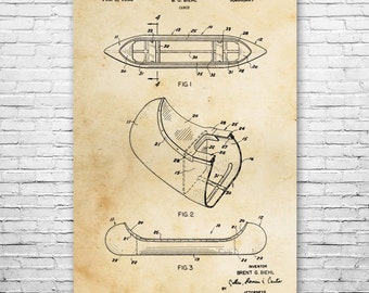 Canoe Patent Print Poster, Cabin Decor, Fishing Gifts, Lake House Decor, Gifts For Men, Farmhouse Decor, Retirement Gifts, Fishing Wall Art