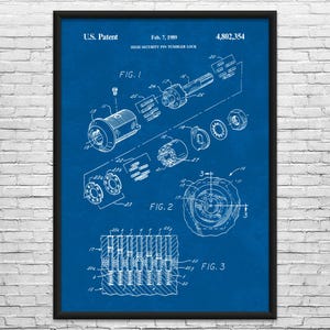 Tubular Lock Patent Art Print: Workshop Decor, Locksmith Gift Blueprint