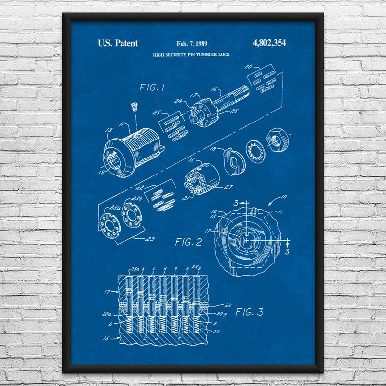 Tubular Lock Patent Art Print: Workshop Decor, Locksmith Gift Blueprint