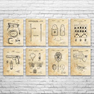Police Patent Wall Art Set of 8 | Poster, Canvas or Framed | Detective Gift, Law Enforcement Art, Police Gift, Police Station Art, Cop Gifts