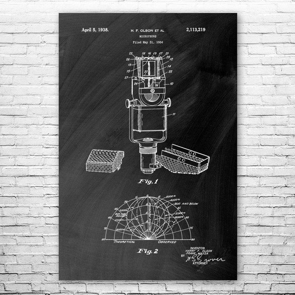 Studio Ribbon Microphone Poster Print, Microphone Wall Art, Podcast Host Gift, Radio Dj Gift, Microphone Blueprint, Radio Station Art